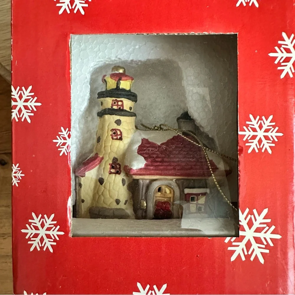 Holiday Lighthouse Ornament with Red Roof
